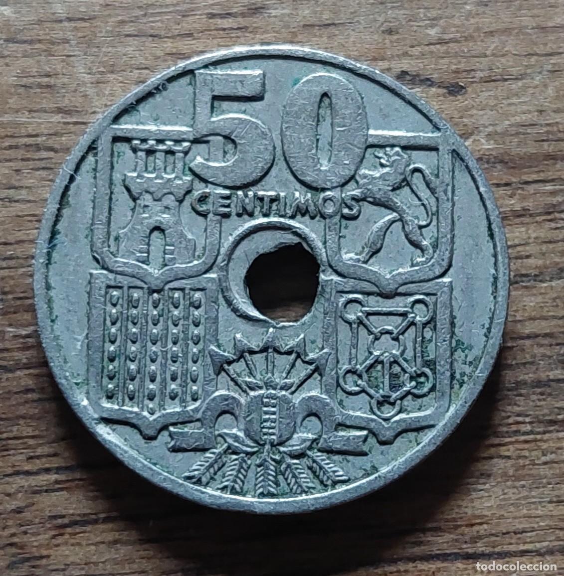 Monedas Franco: 50 centimos 1949 62 error en taladro central - Foto 2
