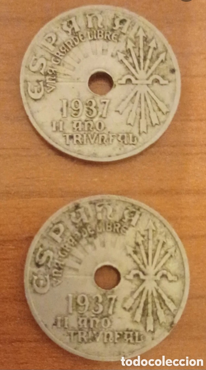 Monedas Franco: 2 monedas 25 c&eacute;ntimos 1937 - Foto 2