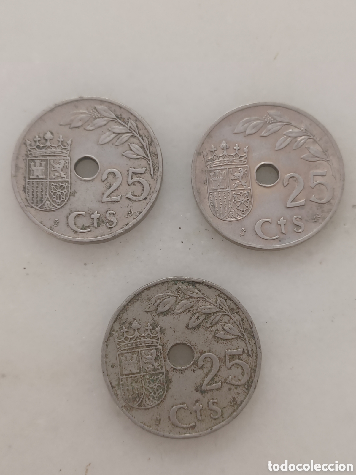 Monedas Franco: 3 monedas 25 centimos Espa&ntilde;a 1937 - Foto 2