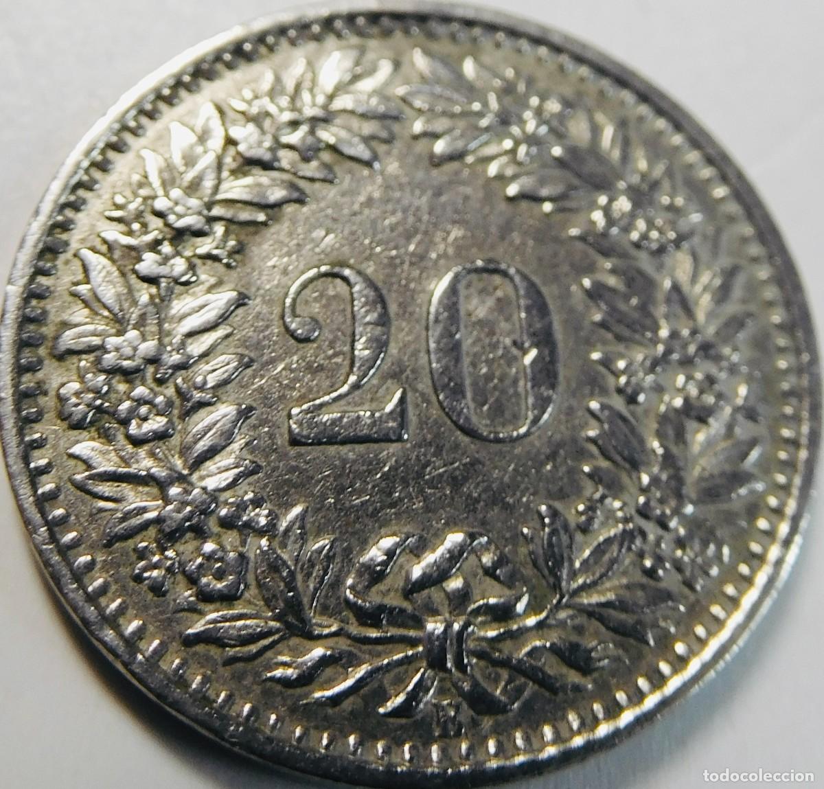 Monedas Franco: Moneda 20 centimos suiza,1939 - Foto 1