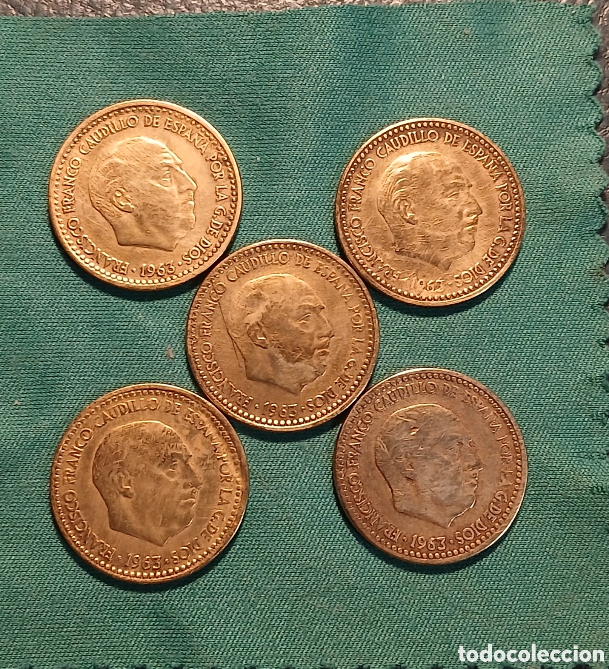 Monedas Franco: 5 monedas de una peseta, a&ntilde;o 1963, estrella 63