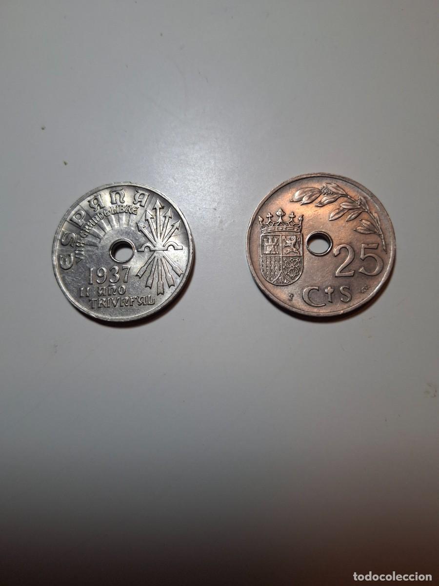 Monedas Franco: 2 monedas de 25 c&eacute;ntimos espa&ntilde;a 1937 - Foto 1