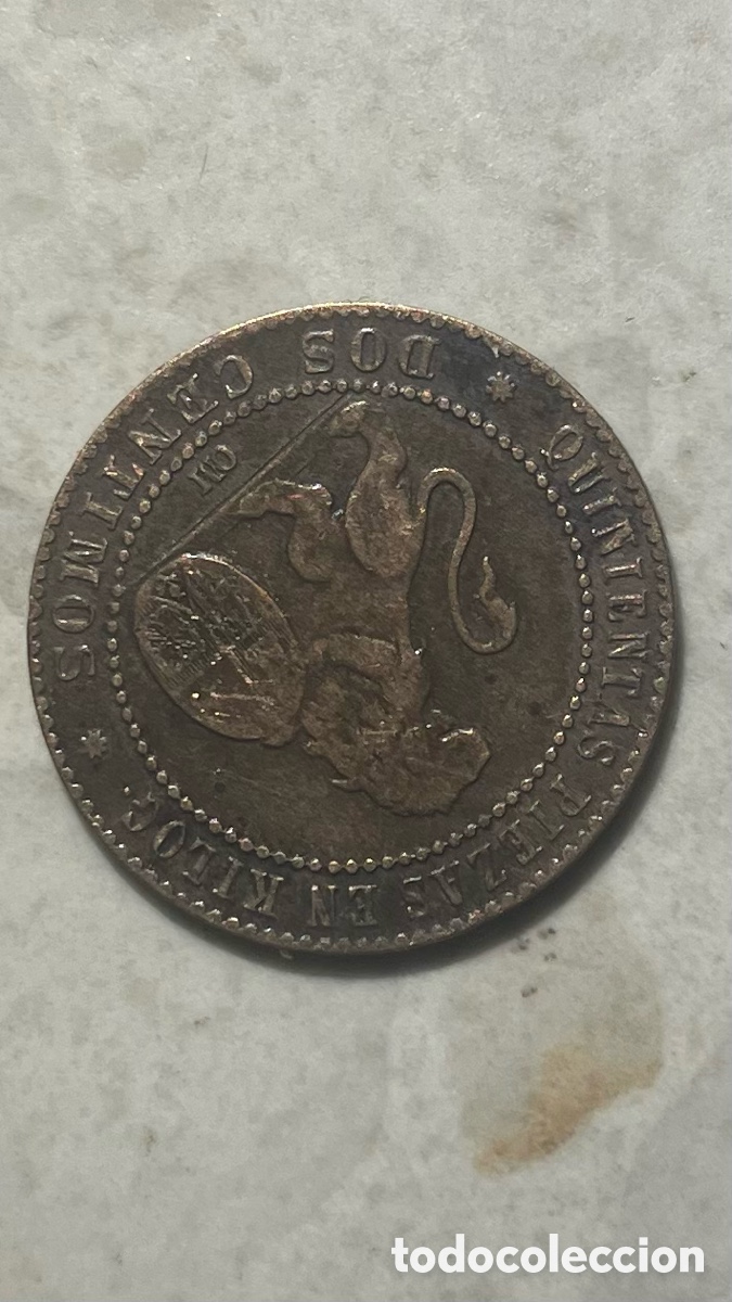 Monedas Franco: Moneda 2cent 1870 Espa&ntilde;a - Foto 2