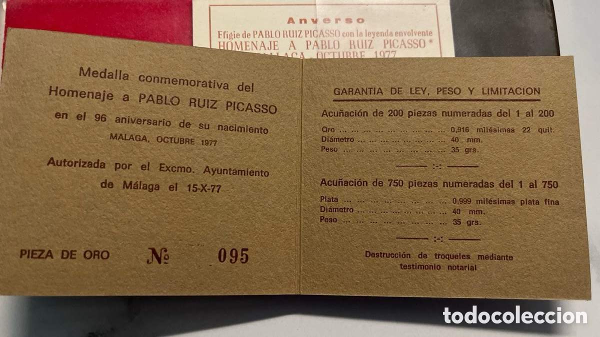 Monedas Franco: Moneda oro Picasso 22k - Foto 6