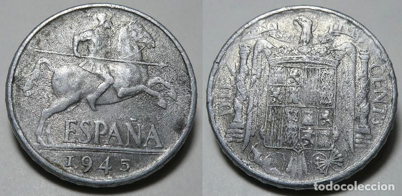 Monedas Franco: Moneda de Franco 10 c&eacute;ntimos 1945 - Foto 1