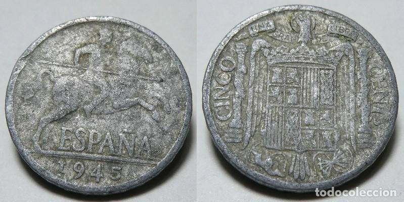Monedas Franco: Moneda de Franco 5 c&eacute;ntimos 1945 - Foto 1
