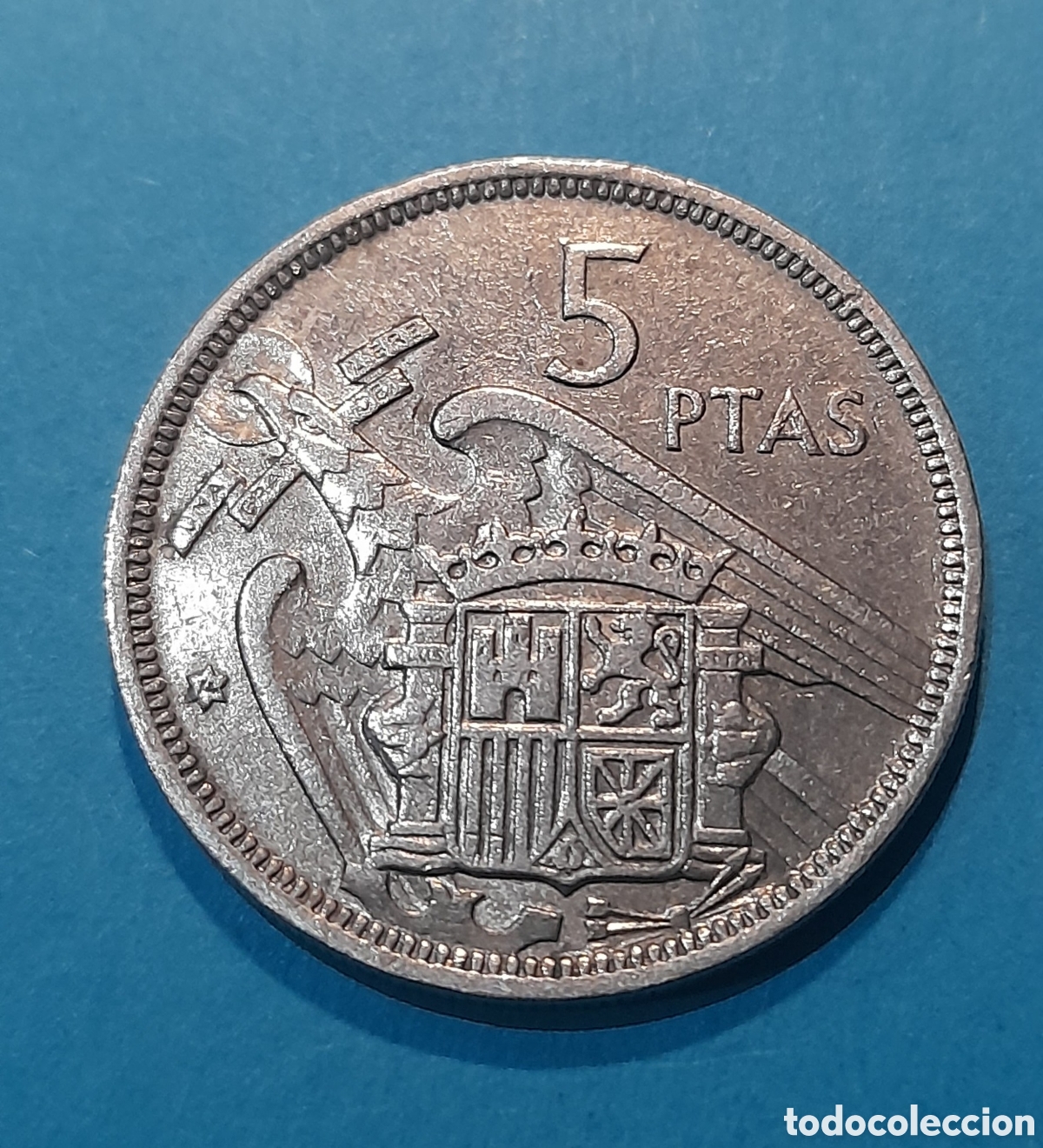 Monedas Franco: 5 Peseta 1957 *74 con error ( Pico &Aacute;guila ). M&aacute;s Monedas en mi perfil.