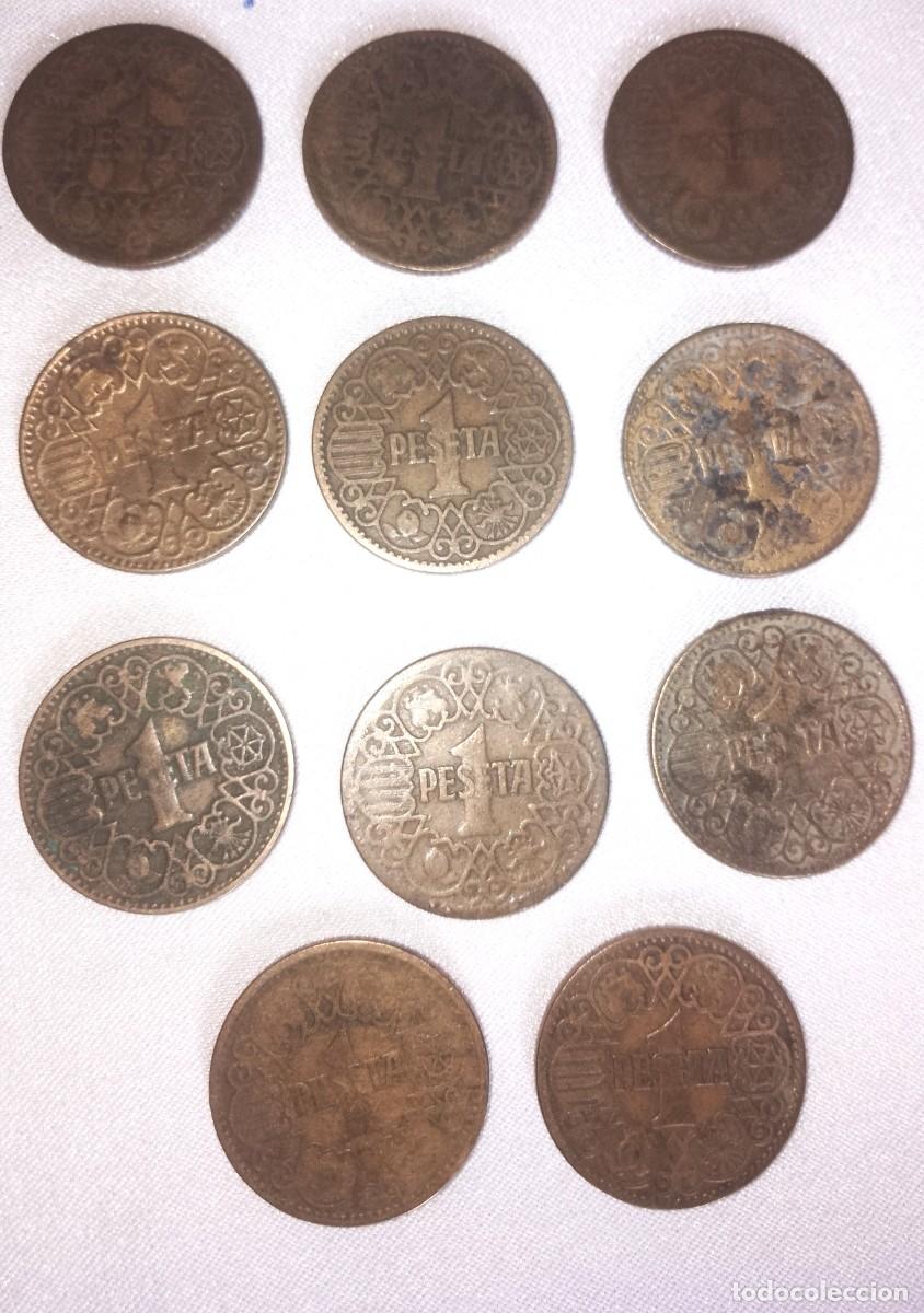 Monnaies Franco: MONEDAS-11- DE UNA PESETA CON EL 1 Y EL AGUILA-1943 y 1944- ORIGINALES- LEER TODO Y VER FOTOS