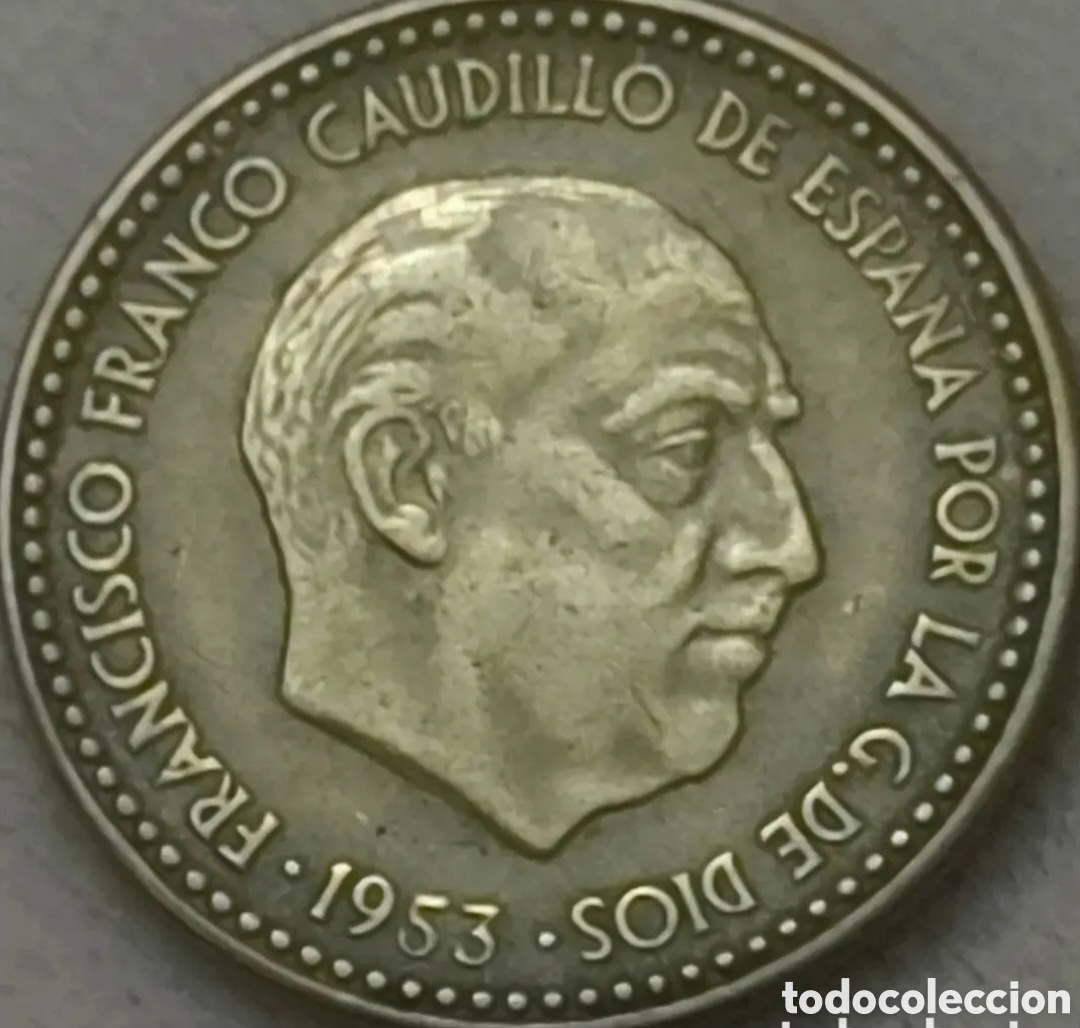 Monedas Franco: UNA PESETA 1953*54 EN EBC +++ Y CON ERROR DE ACU&Ntilde;ACI&Oacute;N