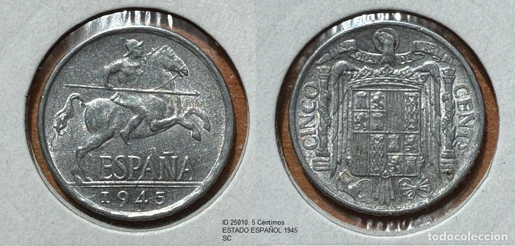 Monedas Franco: 5 C&Eacute;NTIMOS 1945. ESTADO ESPA&Ntilde;OL SIN CIRCULAR - Foto 3
