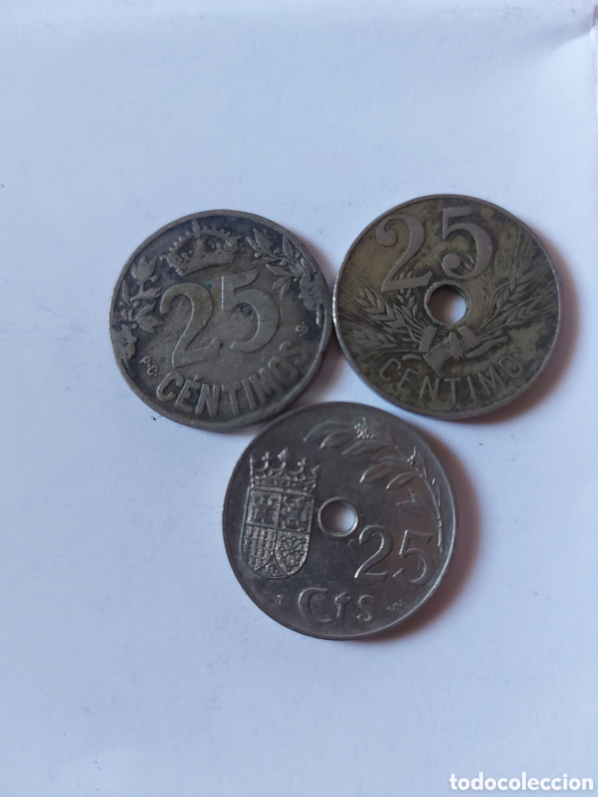Monedas Franco: Moneda Espa&ntilde;a 25 centimos 1925-1927-1937 - Foto 2