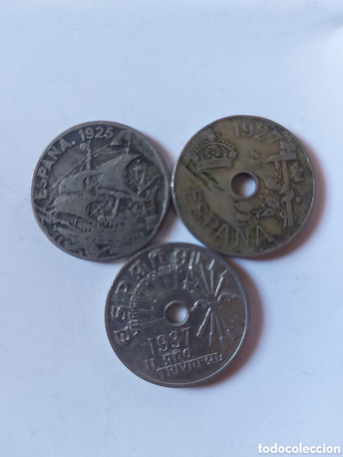 Monedas Franco: Moneda Espa&ntilde;a 25 centimos 1925-1927-1937 - Foto 1