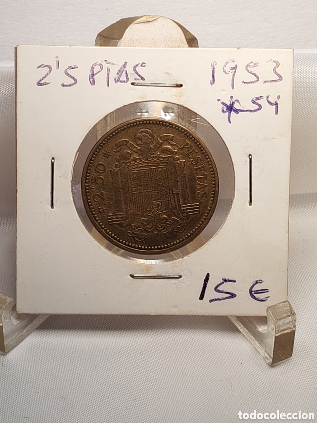 Moedas Franco: Espa&ntilde;a. 2,5 pesetas. Francisco Franco. 1953 *54 . EBC+