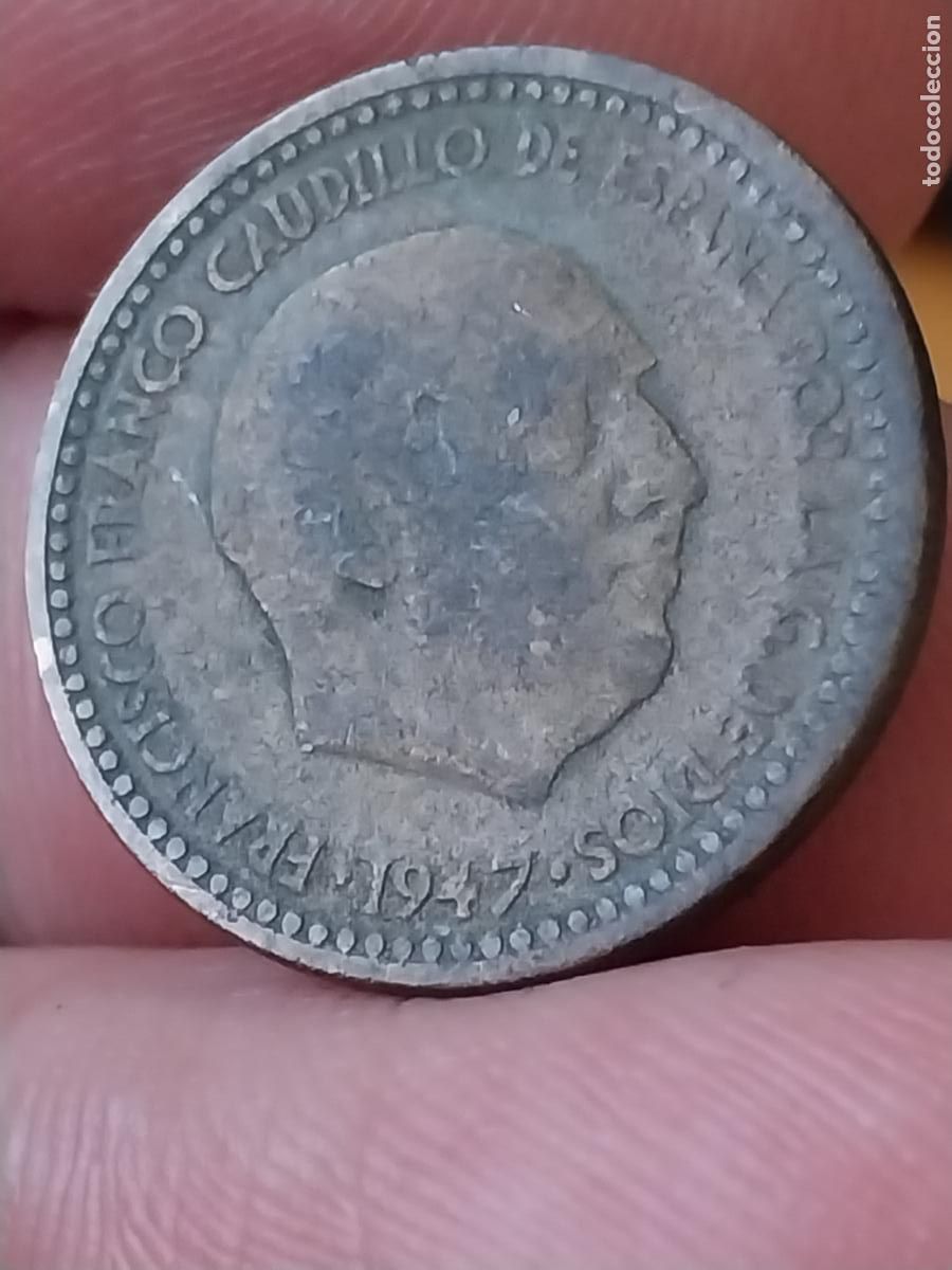 Moedas Franco: PESETA 1947 ESTRELLAS ILEGIBLES MONEDA ORIGINAL CIRCULADA ESTADO ESPA&Ntilde;OL FRANCO