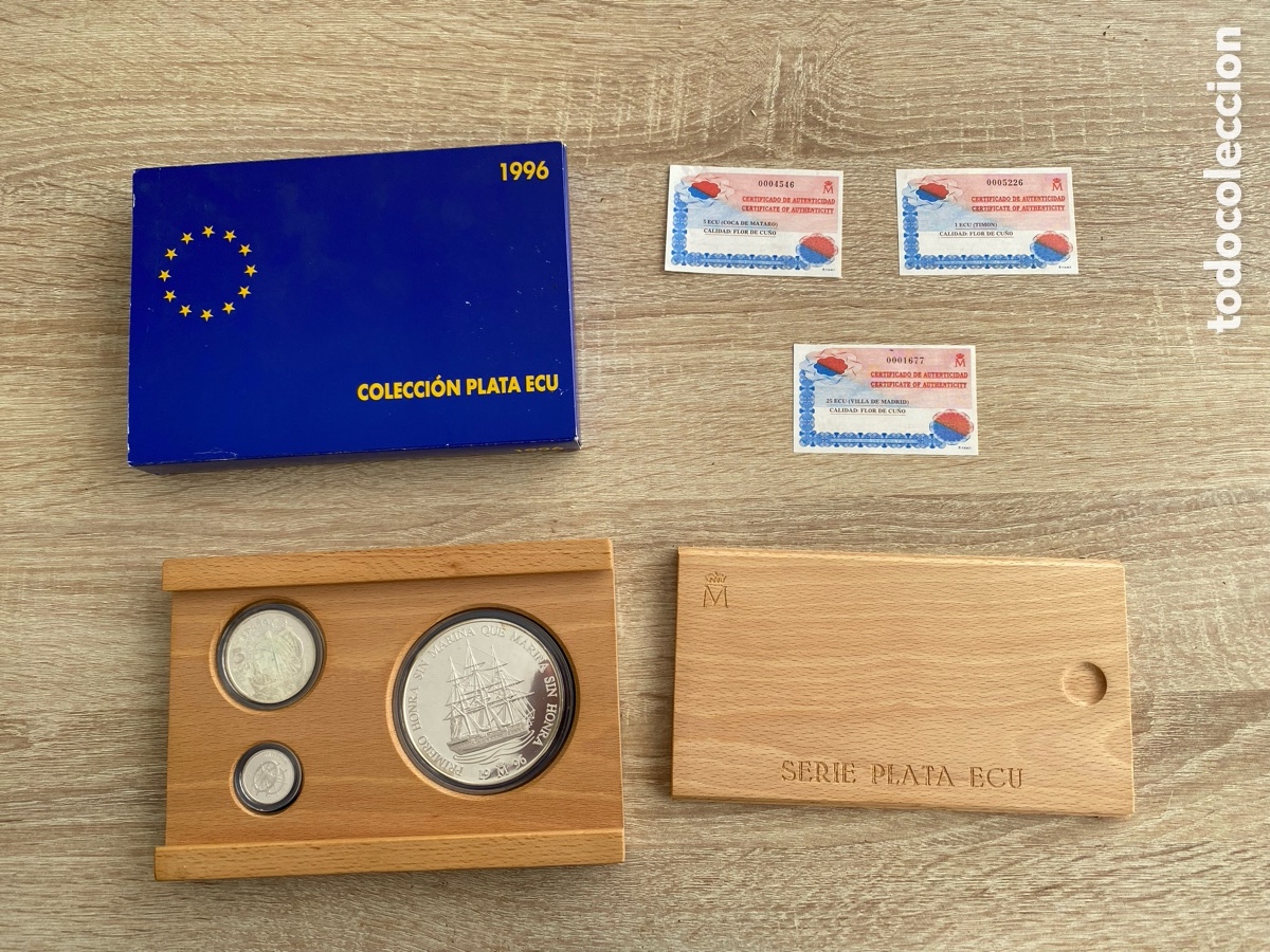 Monedas Franco: Colecci&oacute;n plata ECU 1996. Serie completa 3 valores PLATA. Homenaje Marina Espa&ntilde;ola.