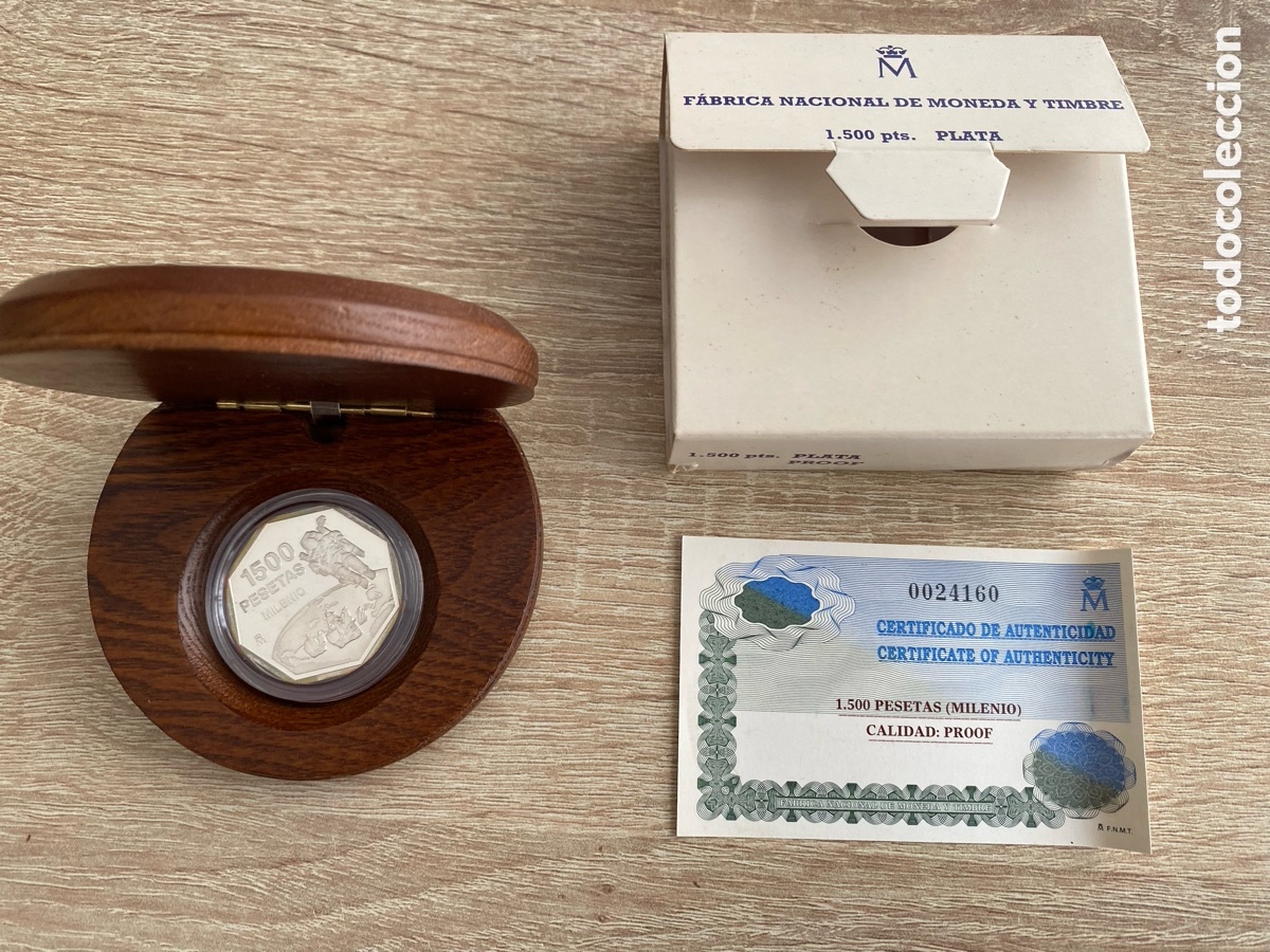 Monedas Franco: ESPA&Ntilde;A 1500 PESETAS 1999 MILENIO ASTRONAUTA MONEDA DE PLATA PROOF ESTUCHE FNMT 0,60 ONZAS
