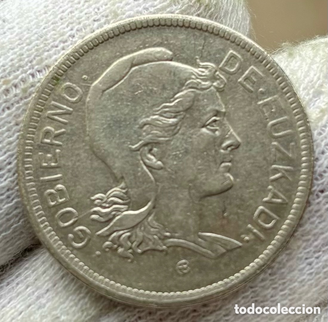 Monedas Franco: Moneda 2 Pesetas 1937 EUZKADI - Foto 2