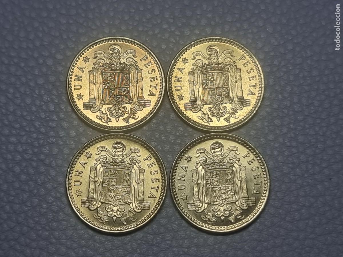 Monedas Franco: 4 MONEDAS 1 PESETA 1966 72,73,74 Y 75 SC DE CARTUCHO