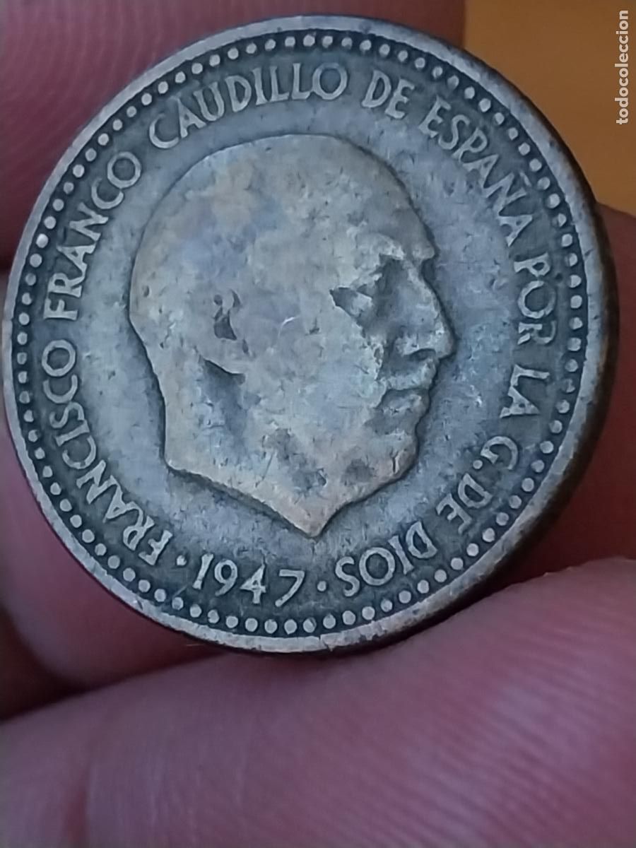 Monedas Franco: PESETA 1947 ESTRELLAS ILEGIBLES PARECE 19 48 ESTADO ESPA&Ntilde;OL MONEDA CIRCULADA ORIGINAL