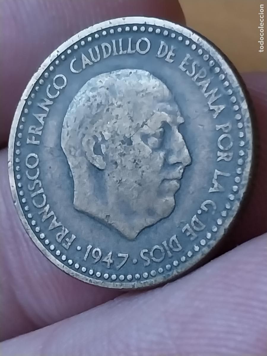Monedas Franco: 1947 PESETA PTA ESTRELLAS ILEGIBLES ESTADO ESPA&Ntilde;OL CIRCULADA ORIGINAL +++-__
