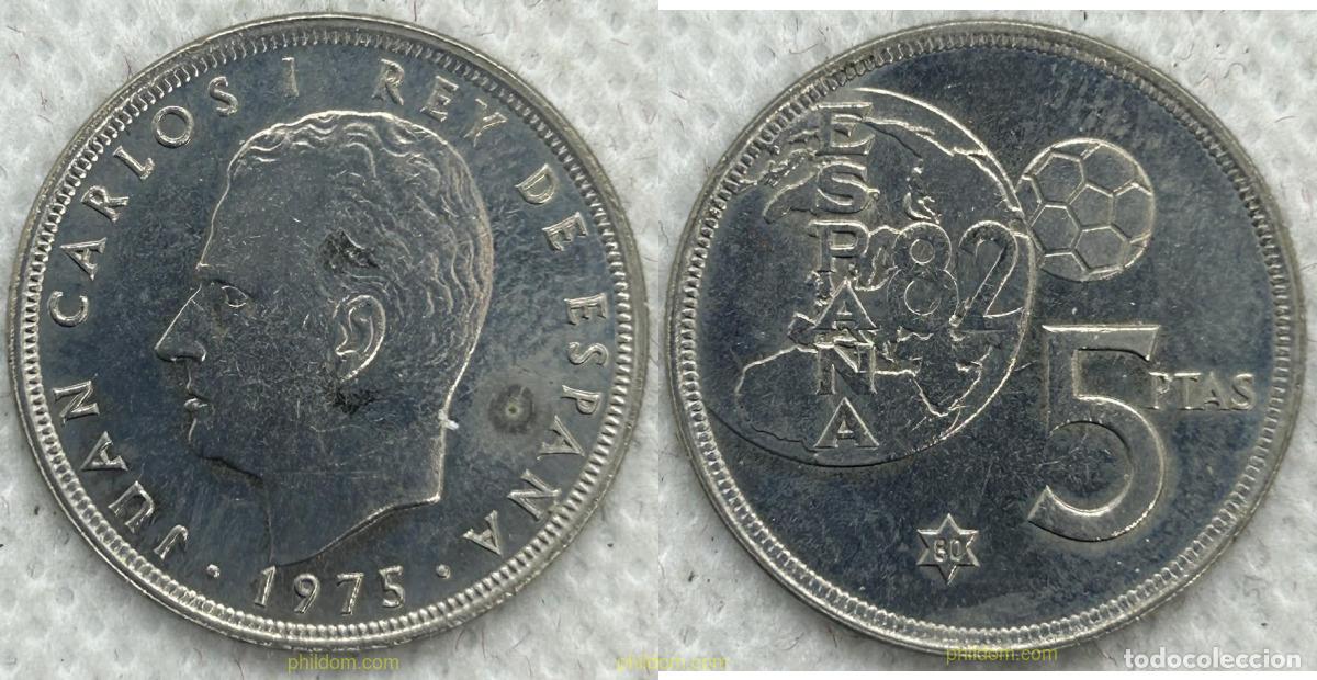 Monedas Franco: 2989 ESPA&Ntilde;A 1975 JUAN CARLOS I ERROR 1975 ESTRELLA 80 MUNDIAL FUTBOL 82