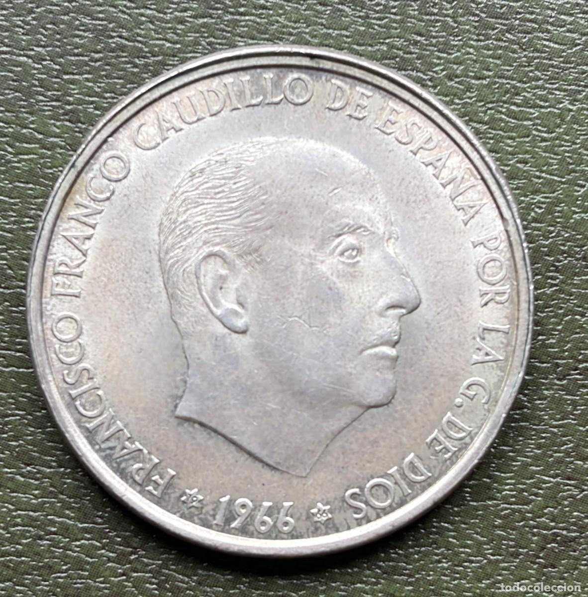 Monedas Franco: ESPA&Ntilde;A-Moneda 100 pts(Franco)a&ntilde;o 1966 *66 - 0,4887 oz de plata ley 800/mil. error troquel - RARA