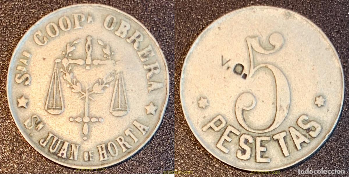 Monedas Franco: 2232 ESPA&Ntilde;A 1970 FICHA 5 PESETAS DE LA COOPERATIVA OBRERA DE SAN JUAN DE HORTA