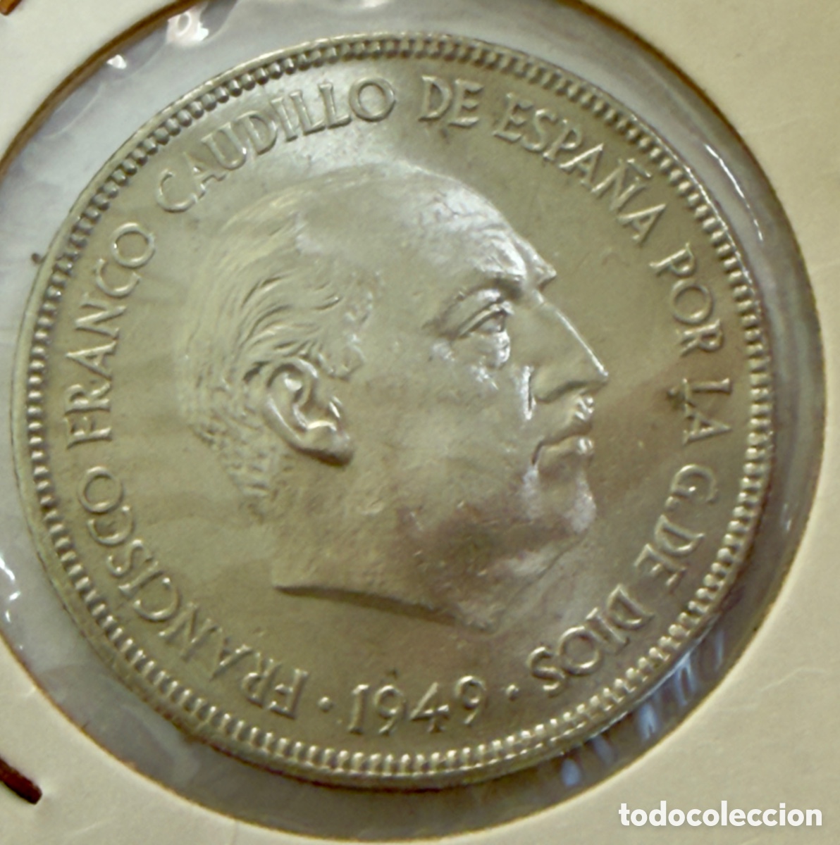 Monedas Franco: *5 Pesetas 1949 (50) Franco &ndash; Duro Cabez&oacute;n &ndash; SC &ndash; Sin Circular &ndash; Excelente