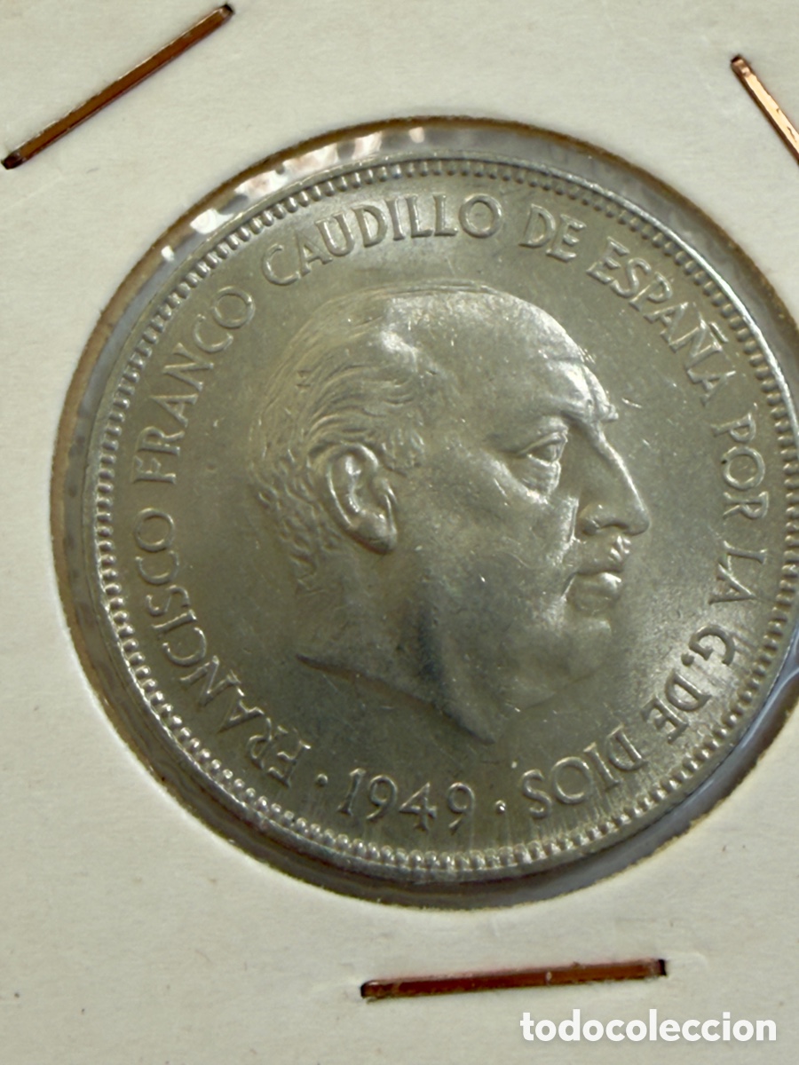 Monedas Franco: 5 Pesetas 1949 (50) Franco &ndash; Duro Cabez&oacute;n &ndash; SC &ndash; Sin Circular &ndash; Excelente
