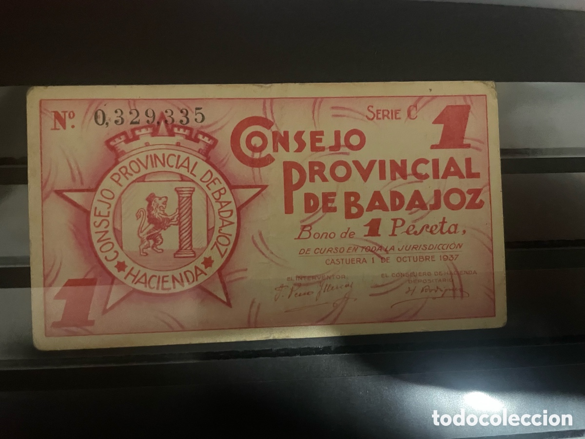 Monedas Franco: Bono 1 peseta consejo provincial de Badajoz 1937