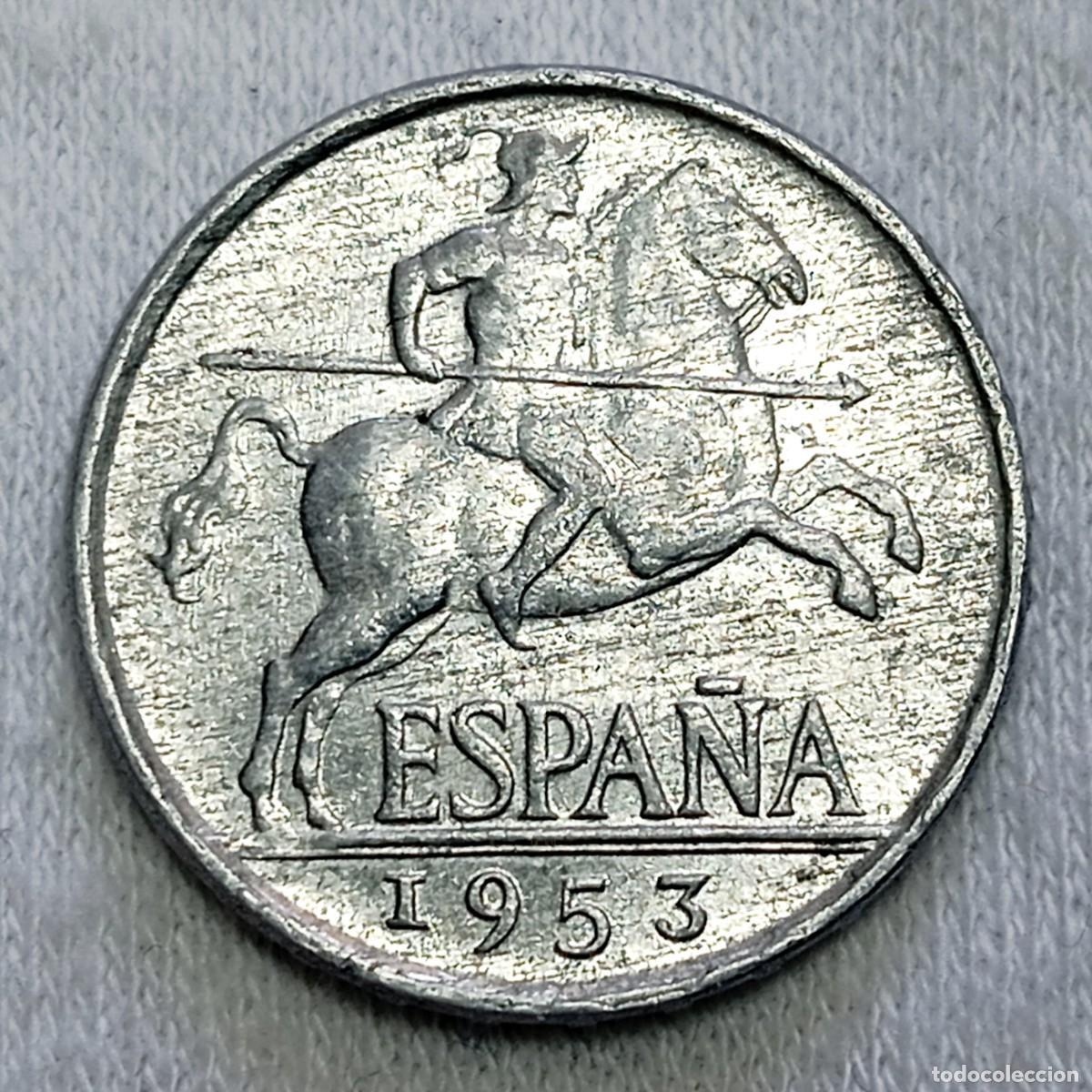 Monedas Franco: ⚜️ BBD5 5. Fecha clave. Espa&ntilde;a. 5 c&eacute;ntimos 1953. AU