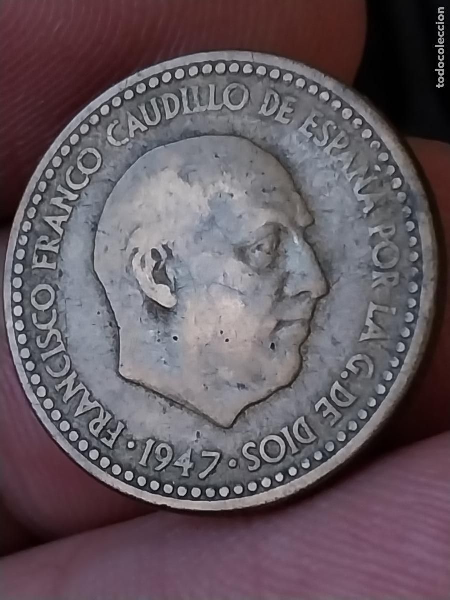 Monedas Franco: 1947 PESETA PTA ESTRELLAS ILEGIBLE MONEDA ESTADO ESPA&Ntilde;OL ORIGINAL CIRCULADA -***++