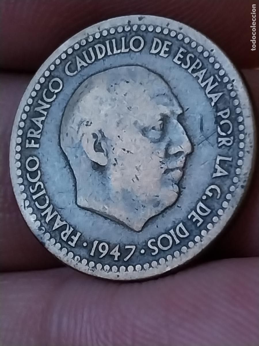 Monedas Franco: 1947 PESETA PTA ESTRELLAS ILEGIBLE MONEDA ESTADO ESPA&Ntilde;OL ORIGINAL CIRCULADA -***+*+
