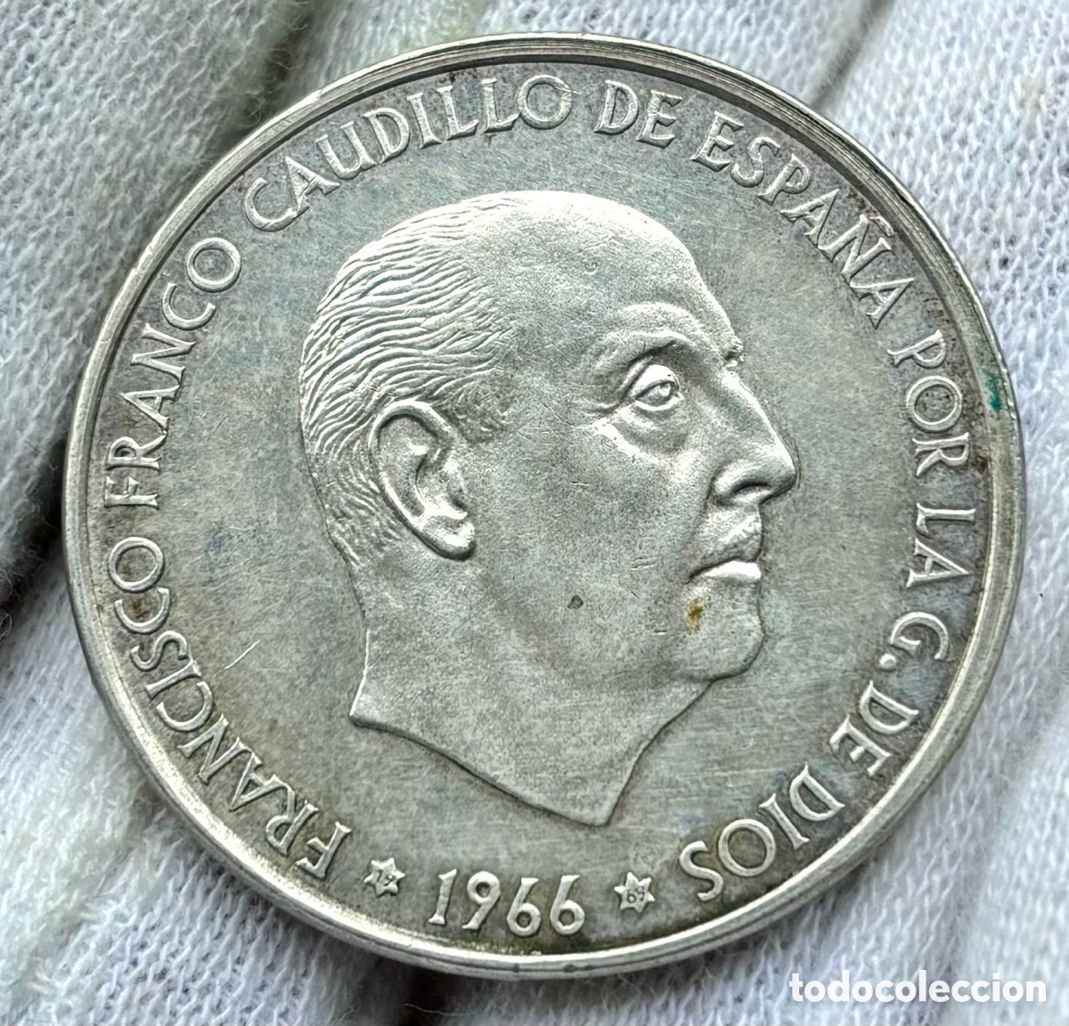 Monedas Franco: Moneda PLATA 100 Pesetas 1966 *69 Curvo. Troquelada / Trucada