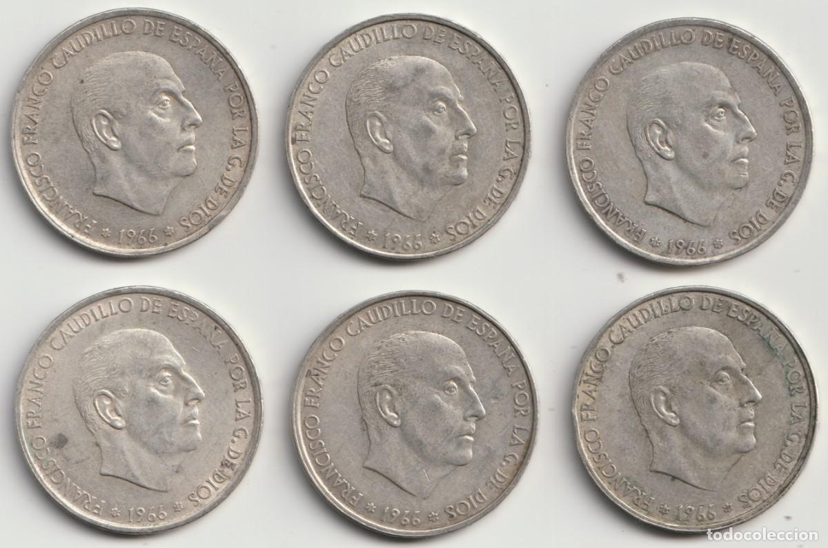 Monedas Franco: Espa&ntilde;a. Lote de 6 monedas de 100 Pesetas 1966 Plata 9