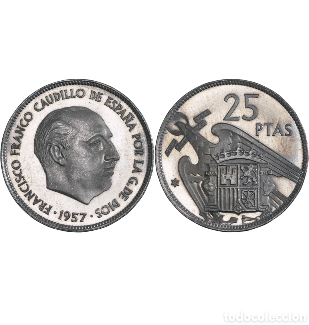 Monedas Franco: Moneda prueba 25 Pesetas 1957*75. proof