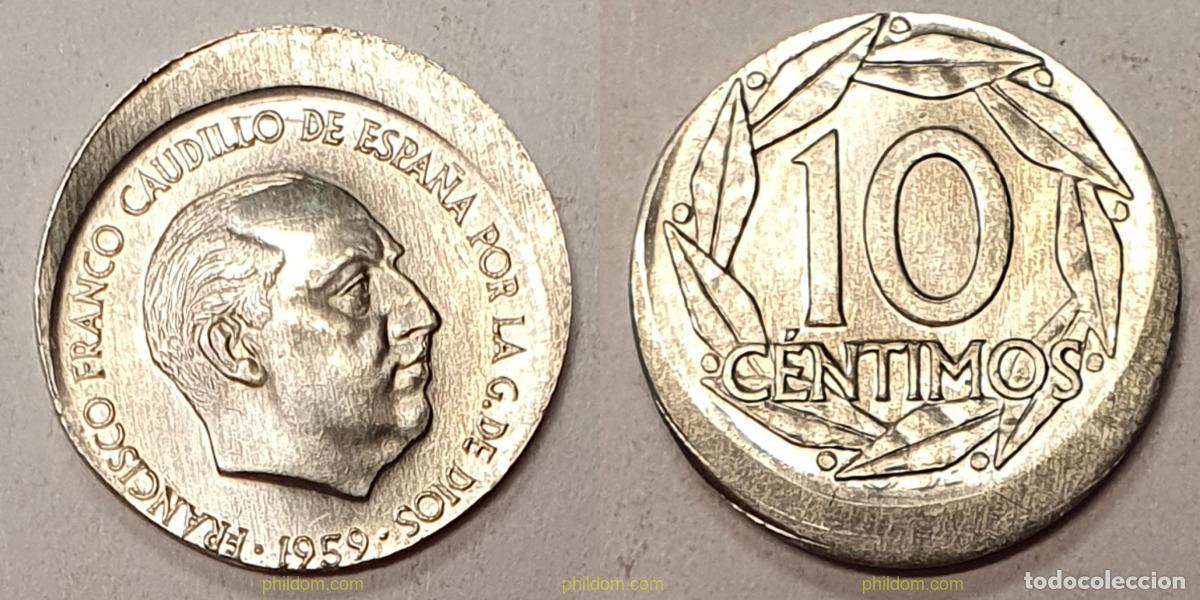 Monedas Franco: 1143 ESPA&Ntilde;A 1959 10 CENTIMOS 1959 ERROR DESPLAZADO