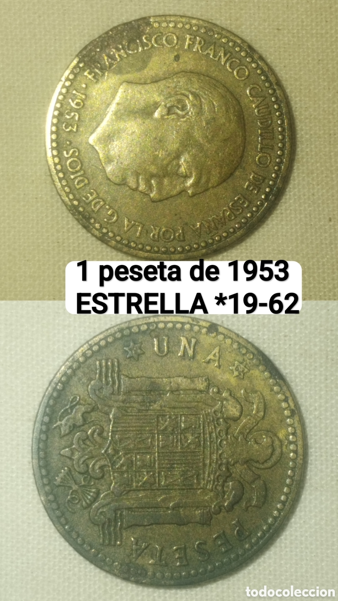 Monedas Franco: Una peseta de 1953 estrella *19 *62