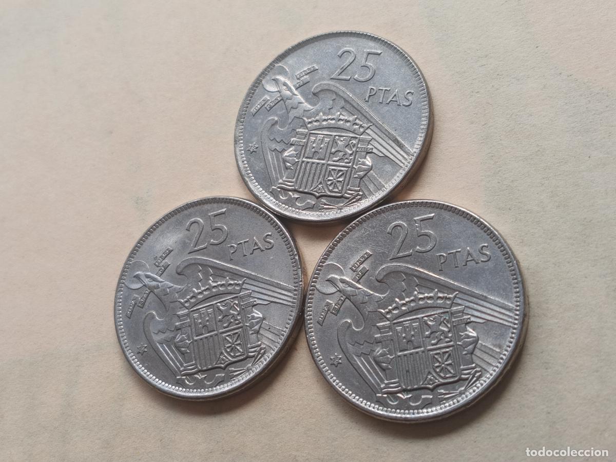 Monedas Franco: 3 MONEDAS DE 25 PESETAS 1957 *75 SC