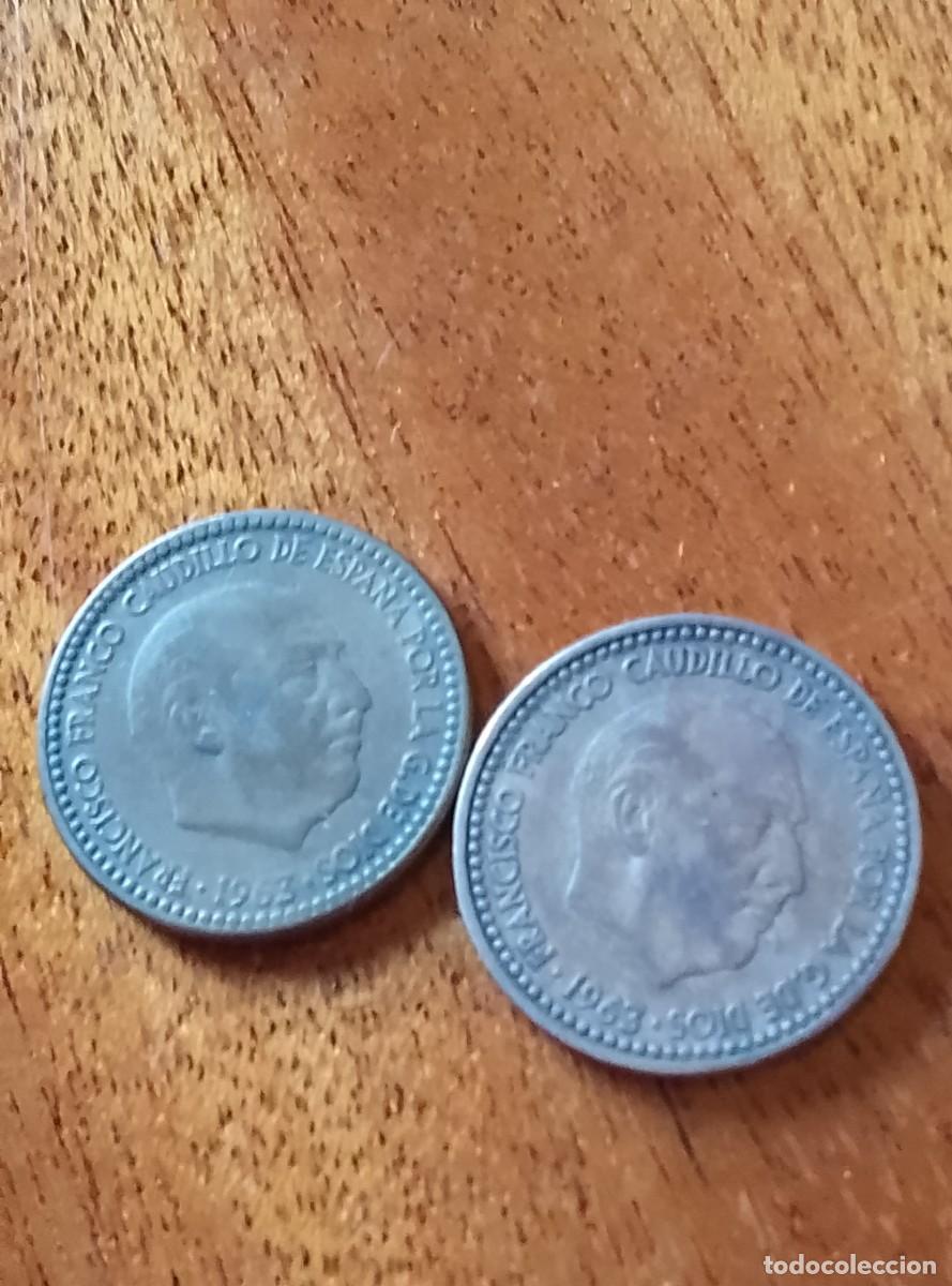 Monedas Franco: 1 peseta 1963. *19 *65 y *66. 2 monedas
