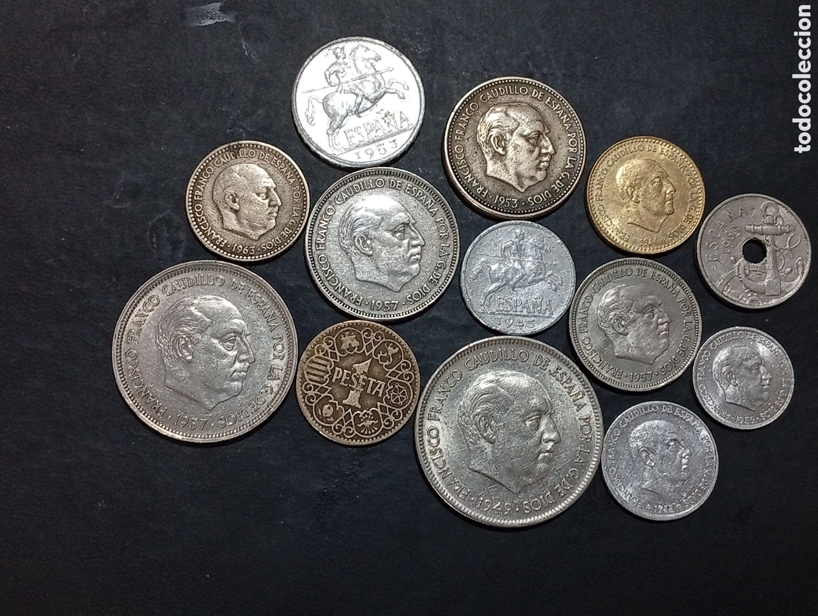 Monedas Franco: Conjunto de 13 monedas Franco dictaura