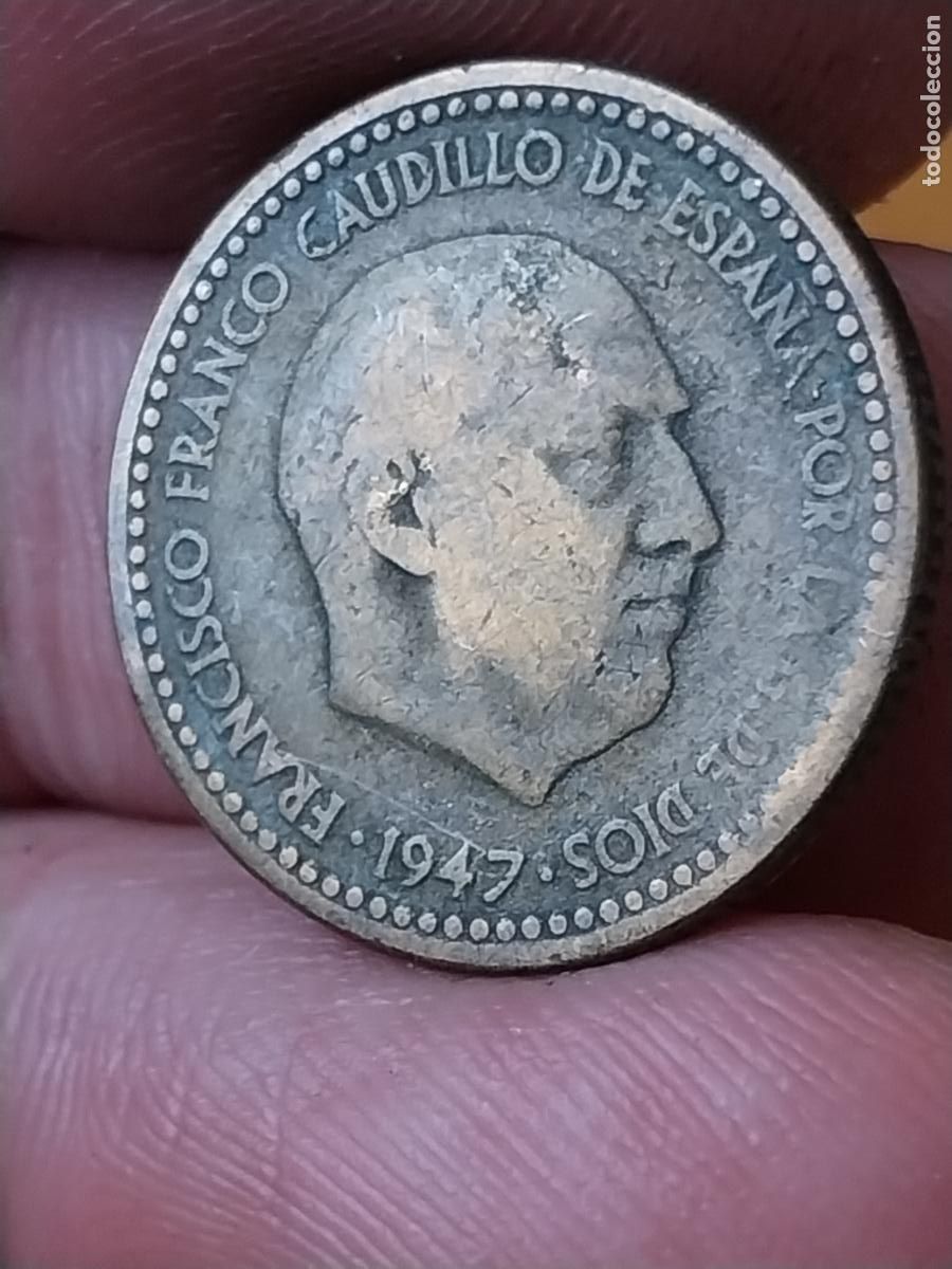 Monedas Franco: PESETA 1947 ESTRELLAS ILEGIBLES ESTADO ESPA&Ntilde;OL MONEDA CIRCULADA ORIGINAL --..**