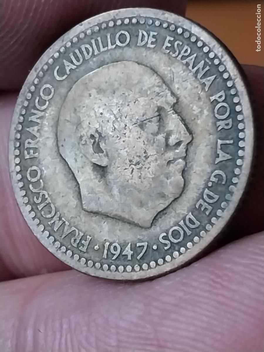 Monedas Franco: PESETA 1947 ESTRELLAS ILEGIBLES ESTADO ESPA&Ntilde;OL MONEDA CIRCULADA ORIGINAL --..**..-