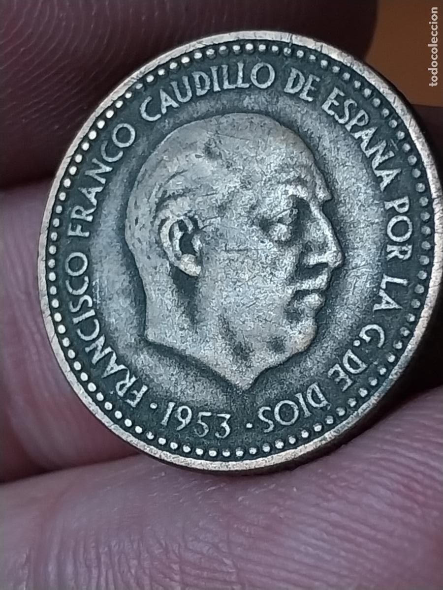 Monedas Franco: PESETA 1953 ESTRELLAS ILEGIBLES ESTADO ESPA&Ntilde;OL MONEDA CIRCULADA ORIGINAL ..**..-