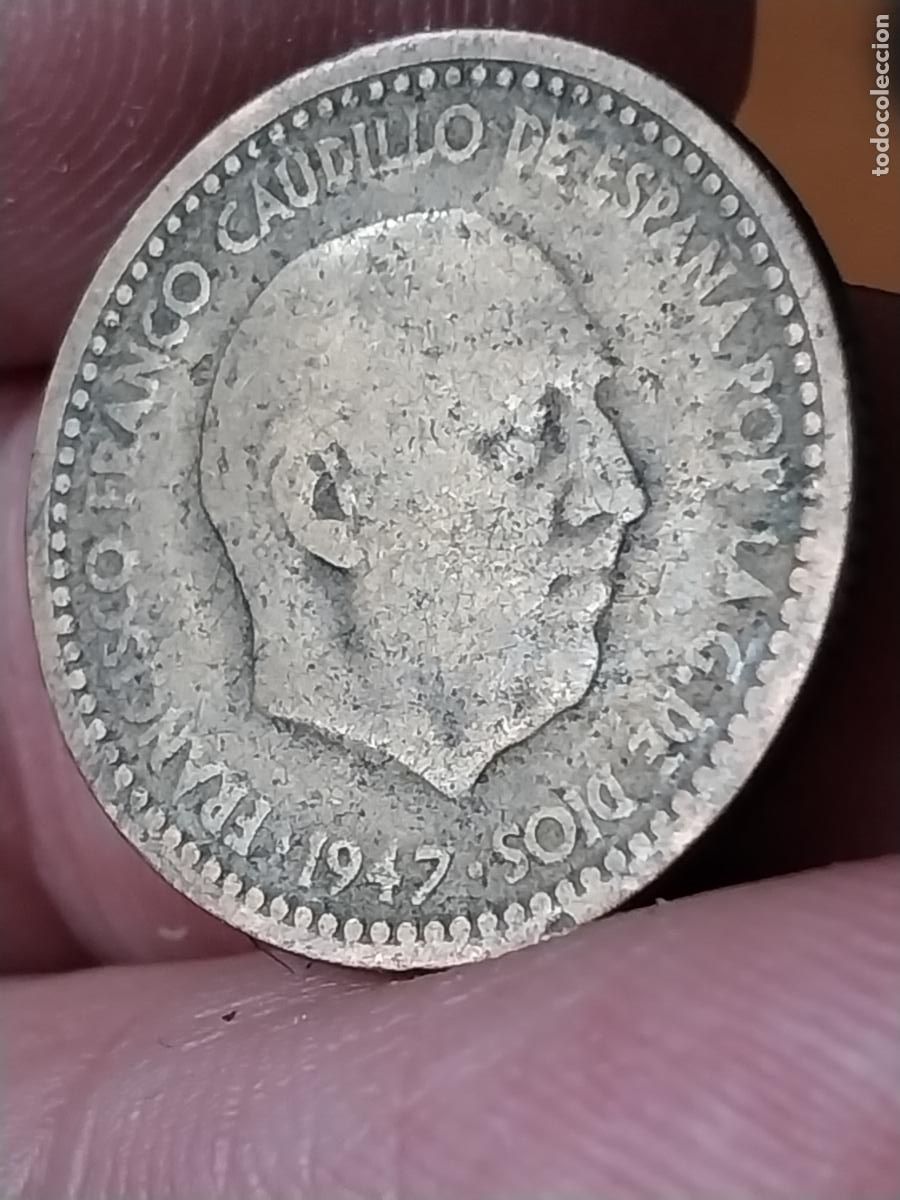 Monedas Franco: PESETA 1947 ESTRELLAS ILEGIBLES ESTADO ESPA&Ntilde;OL MONEDA CIRCULADA ORIGINAL -.**...._**