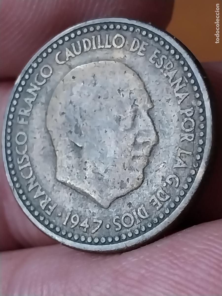 Monedas Franco: PESETA 1947 ESTRELLAS ILEGIBLES ESTADO ESPA&Ntilde;OL MONEDA CIRCULADA ORIGINAL -.**...._**...--