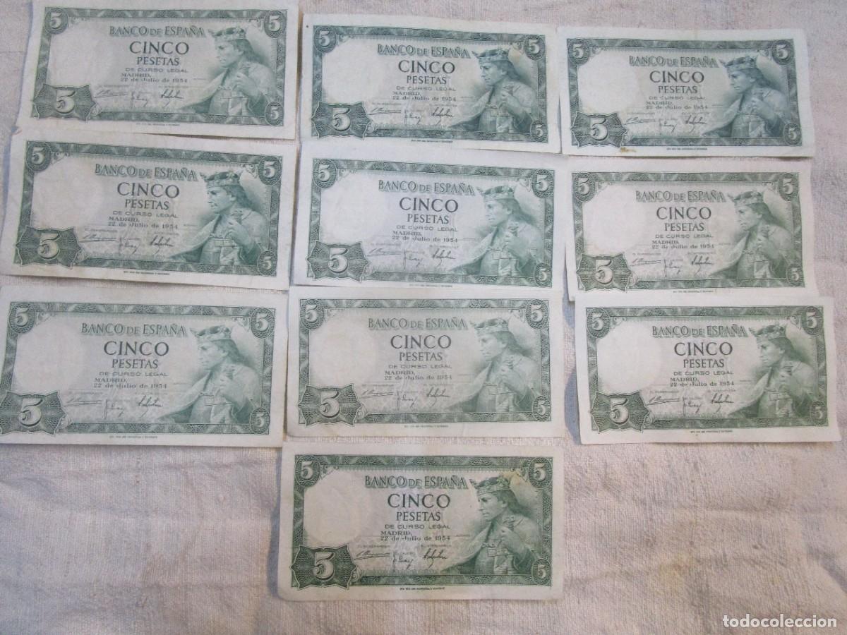 Monedas Franco: LOTE DE 10 BILLETES CINCO 5 PESETAS 1954 - ALFONSO X - SERIES CON LETRA VARIADA - BUEN ESTADO + INFO