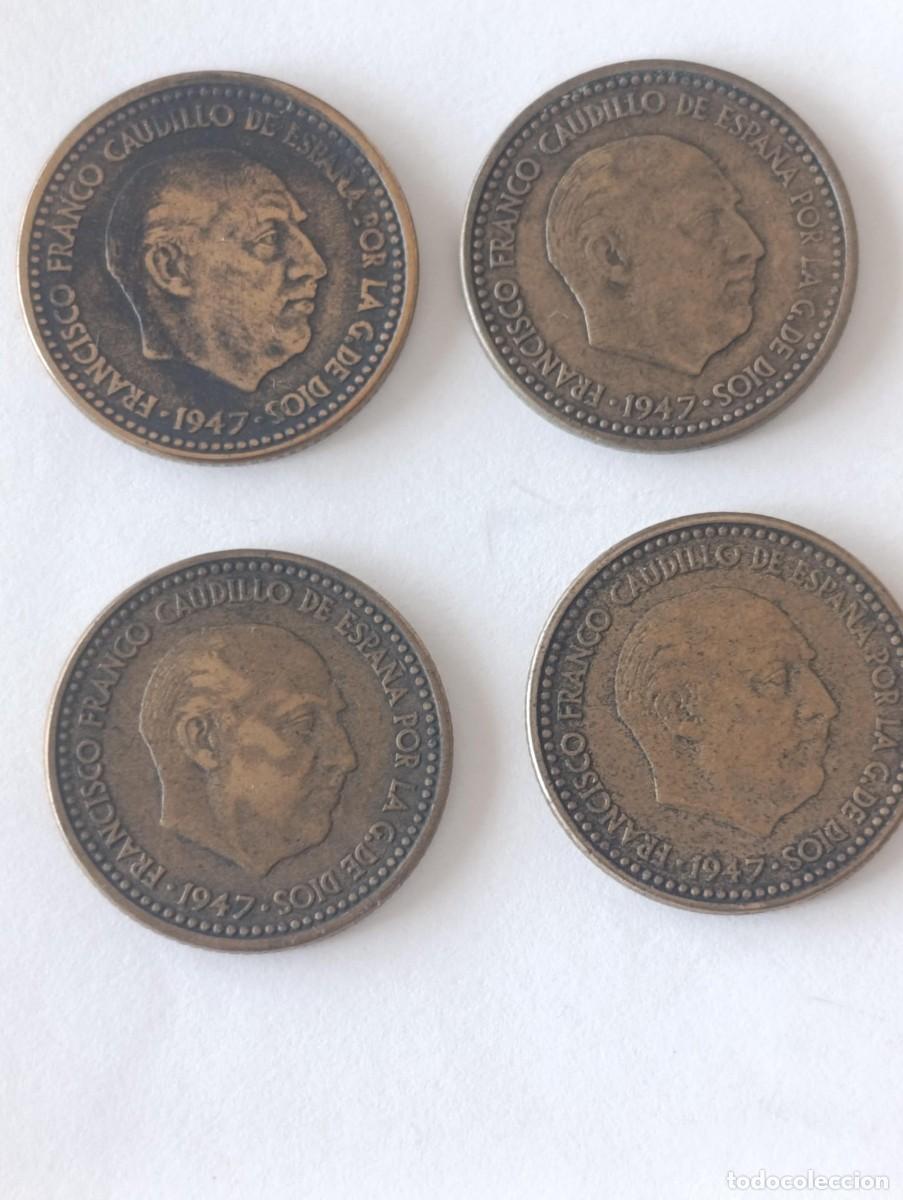 Monedas Franco: Lote 4 Monedas 1 Peseta Estado Espa&ntilde;ol 1947 *48-49-52-53 Estrella Legibles