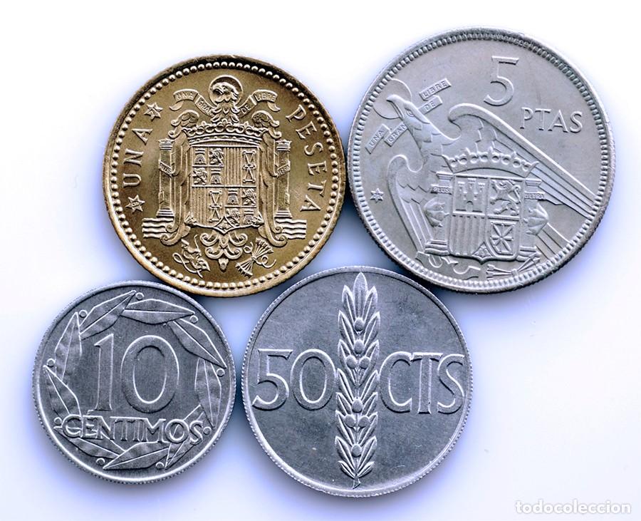 Monedas Franco: Estado Espa&ntilde;ol - 10, 50 centimos 1 y 5 pesetas. Procedente de tira FNMT *71