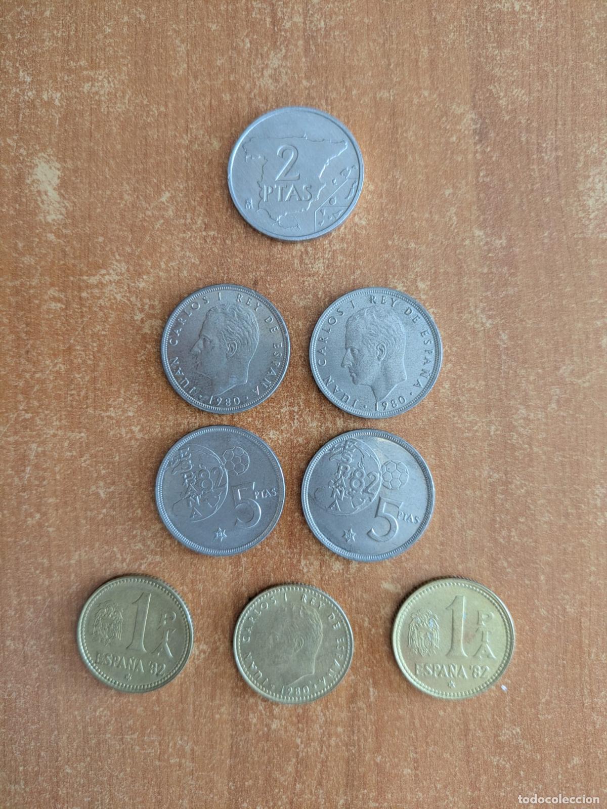 Monedas Franco: Lote 8 monedas a&ntilde;o 1982. 1 peseta, 5 pesetas, 2 pesetas. Mundial 82.